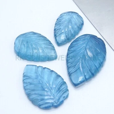 High Quality Natural Aquamarine Carved Leaf 4pcs Loose Gemstone for Jewelry - Image 1 of 3