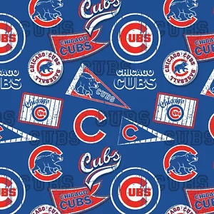35"L x 60"W MLB Chicago Cubs Major League Logo Blue Cotton Fabric 14414 - Picture 1 of 1