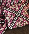 Large Pink,brown Color Striped Hand Made Crocheted Afghan Blanket Or Throw 68x90