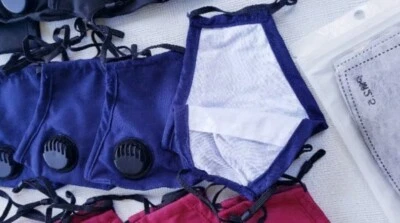 Paquete de 2 mascarillas faciales de algodón negro para adultos transpirables ventilación antiniebla reutilizables lavables Foto 1 de 4