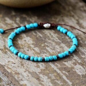 Turquoise Natural Stone Handmade Healing Reiki 4mm Round Bead Dainty Bracelet