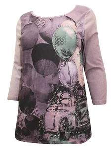 Purple Vintage Stud Print Top 14/16 Plus Size 18/20 22/24 26/28 Diamanté 671 - Picture 1 of 13
