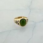10K Yellow Gold Jade Cabochon Ring Celtic Inspired, Size 9.5