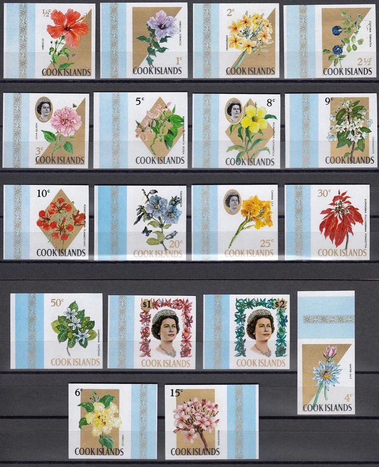 COOK ISLANDS 1967-71 Flowers, IMPERFORATE Set of 18 MNH - Image 1 of 1