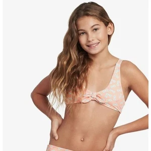 Roxy Girls Barbie Tie Front Bikini Top in Coral Reef Barbie XL 14 MSRP $25 - Picture 1 of 5