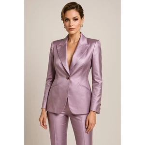 Escada eleganter Hosenanzug Gr. 42/12 Damen Lavendel Flieder Rohseide formell Hochzeit Lux - Bild 1 von 24