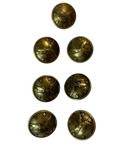 Brass Colored Textured Eagle Stars Metal Shank Buttons Set of 7 for Coat Blazer - Picture 1 of 5