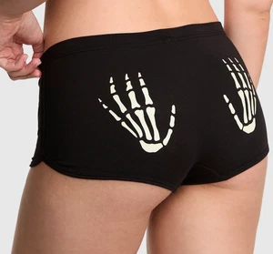 Victoria's Secret Pink Dorm mutandine pantaloncino ragazzo nero scheletro mano bagliore al buio L XL - Foto 1 di 5