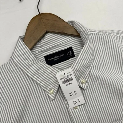 Abercrombie Fitch Shirt Men's 2XL Blue White Oxford OCBD Striped Stretch NEW - Image 1 of 4
