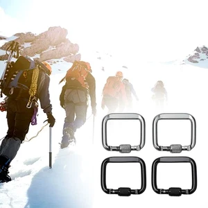 Outdoor Climbing Travel Equipment Carabiners Square Black Silver Pack Of 4 - Picture 1 of 12