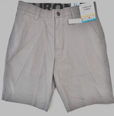Shorts elásticos masculinos IRON CO (TAMANHO 31) cintura flexível frente plana cinza lunar nova etiqueta! - Imagem 1 de 4