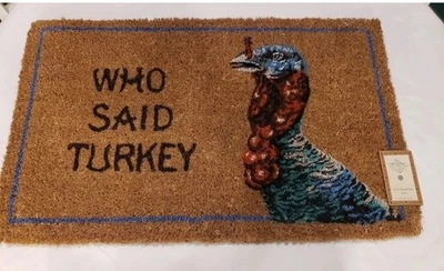 John Derian Coir Doormat Fall Who Said Turkey Thanksgiving 18" x 30" NWT - Image 1 of 3