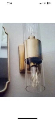 Allen + roth Rexburg 金色饰面 2 光梳妆灯 #5989650 透明玻璃灯罩 — 第 1/2 张图片