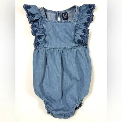 GAP DENIM Bebé Niñas Cambray Denim Ojales Volantes Mangas Una Pieza Boho 18-24M Foto 1 de 4
