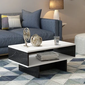 Couchtisch Mjölby 36.4x80x45 cm Weiß / Marmor schwarz [en.casa] - Bild 1 von 5