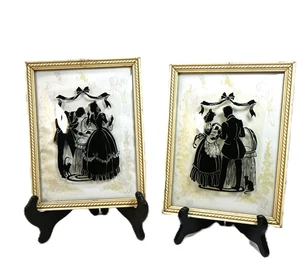 Juego de 2 marcos dorados vintage de silueta de vidrio inverso victoriano para vivero - Imagen 1 de 9