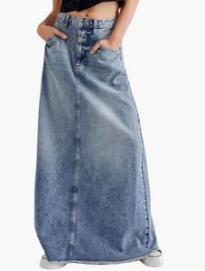 We The Free People Come As You Are Denim-Maxirock mit ausgefranstem Saum GR. 4 Boho Hippie - Bild 1 von 8