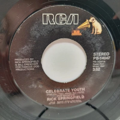 Rick Springfield Celebrate / Stranger 7" 45rpm M- Vinyl 80's Record free sleeve - Image 1 of 2
