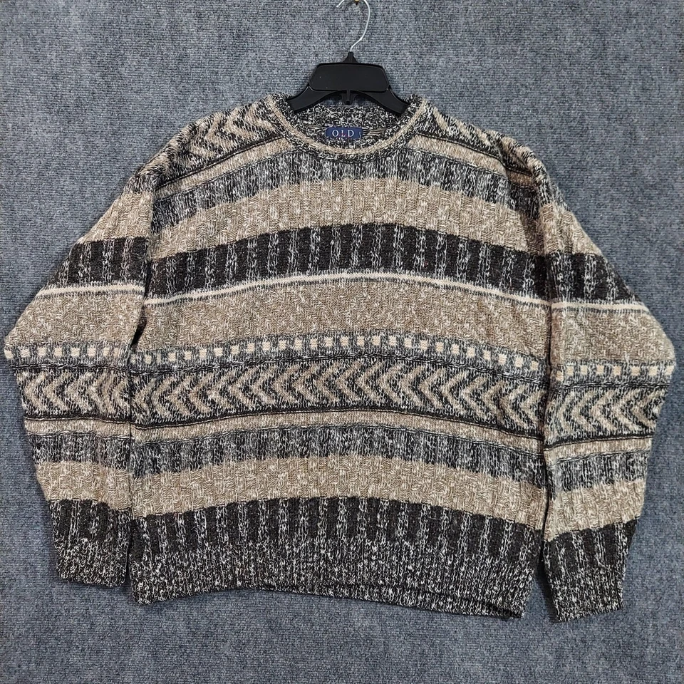 Suéter Old Glory Para Hombres XL Beige Gris Negro Mezcla de Lana Tejido Cuello Redondo Patrón EE. UU. Foto 1 de 4