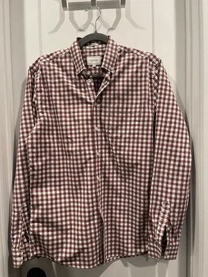 Frank & Oak Branford Shirt Mens Med Burgundy/White Check Long Sleeve Button Down - Image 1 of 4