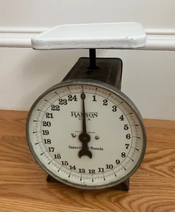 Antique Hanson 25 lb Scale, enamel platform, zeroing knob - Picture 1 of 7