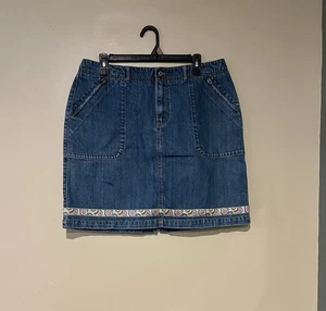 Eddie Bauer Denim Mini Skirt Womens Size 14 Blue Jean Zipper Pockets Cotton Y2K - Picture 1 of 8