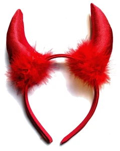 RED DEVIL HORNS HEADBAND LADIES FANCY DRESS ACCESSORY SATAN HALLOWEEN - Picture 1 of 4