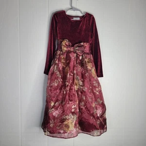 Rare Editions Girls Dress Size 7 Velvet Burgundy Gold Bow Christmas Winter - Picture 1 of 7