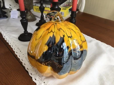 NUEVA CALABAZA DE CRISTAL GRANDE HECHA A MANO COLORES VIBRANTES HECHA EN POLONIA Foto 1 de 2