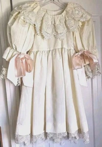 Sarah Kent Childs Party Dress Light Yellow Trimmed in Wide White Lace   size 6 - Picture 1 of 10