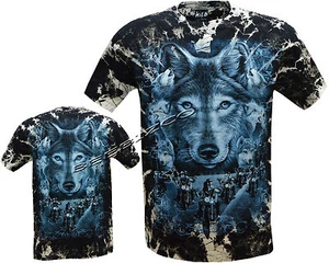 Wolf Eagle Biker Native American Indian Motorbike Glow In Dark Tye Dye T-Shirt - Imagen 1 de 3