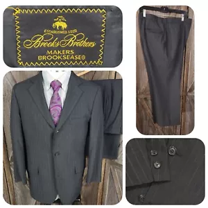 Brooks Brothers Brooksease Gray Pin Stripe Suit 40R 37x26 Pants Vintage USA #487 - Picture 1 of 24