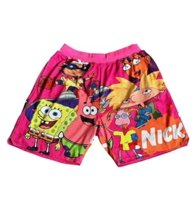 Copricapo Vintage Nickelodeon Stampa All Over Rosa Caldo Pantaloncini Basket Rugrats 2XL - Foto 1 di 13