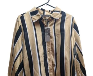 NWT Katies Neutral Hues Gold Black Stripe Button Up Shirt Womens Size 14 - Picture 1 of 8