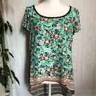 SOCIETY GIRL womans SZ M top bat wing high low scoop neck open back teal floral