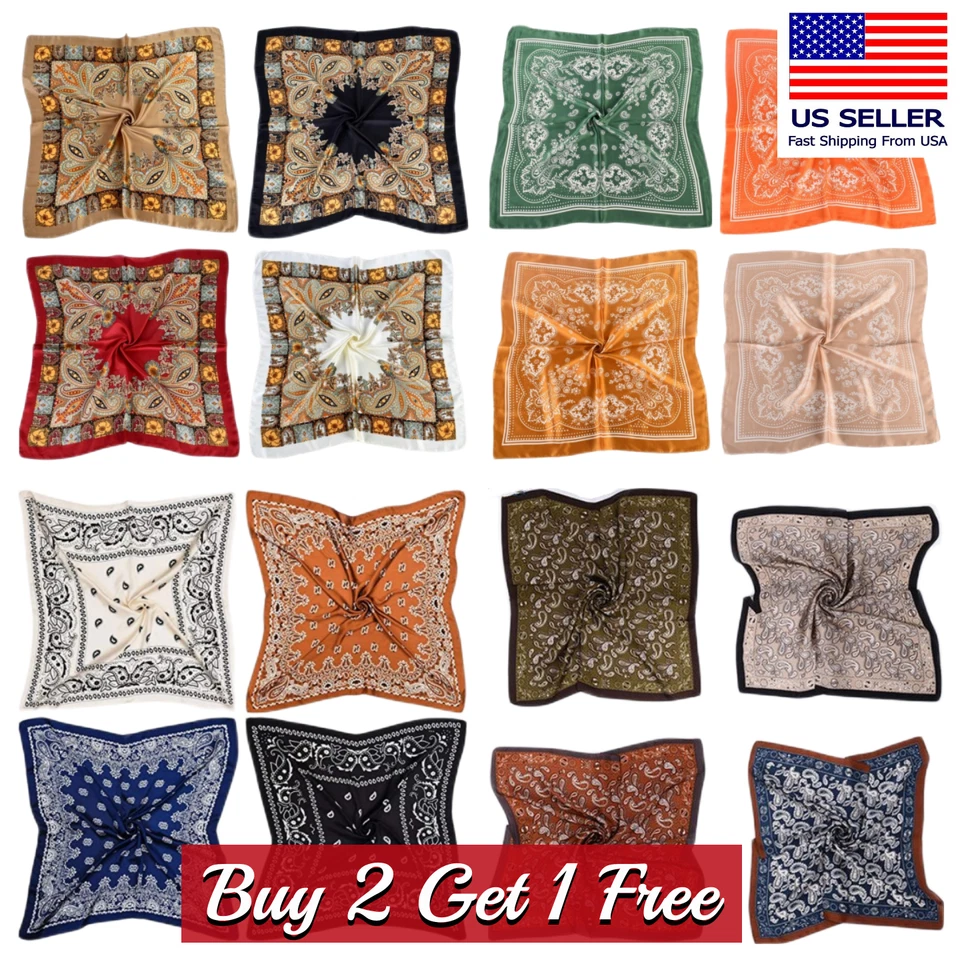 Square Satin Scarf Silk Feel Neckerchief Head Neck Wrap Paisley Bandanna 27"x27" - Image 1 of 3