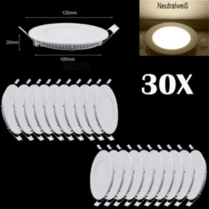30X 6W Ultraslim LED Panel Einbaustrahler Neutralweiß Deckenleuchte Einbau Rund - Bild 1 von 10