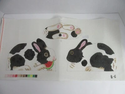 Needlepoint Canvas B6 Black White Bunny Rabbit Watermelon - Image 1 of 3
