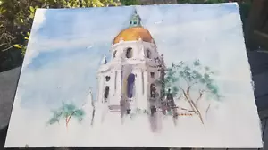 AQUARELL KUNST~UNGERAHMT~DOMINIKANISCHE KIRCHE, LEMBERG, UKRAINE~IMPRESSIONISMUS~SIGNIERT - Bild 1 von 15