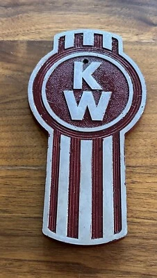 GENUINE KENWORTH STEEL Emblem Red / silver background 4.5 X 8.5 - Image 1 of 4