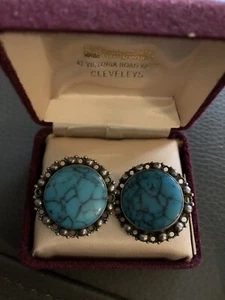 Pendientes grandes mexicanos de plata y turquesa antiguos de colección de 3 cms en muy buena condición - Imagen 1 de 2