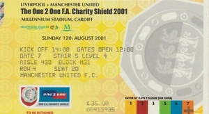 * BOLETO DE PARTIDO USADO - ESCUDO DE CARIDAD 2001 - LIVERPOOL V MAN UTD * - Imagen 1 de 1