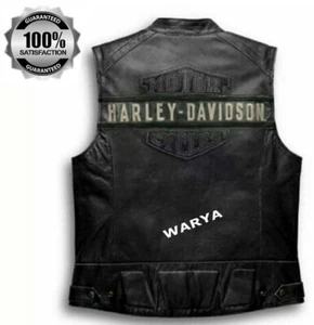 Harley Davidson Genuine Motorcycle Black Leather Biker Vest Men Motorbike Vest - Picture 1 of 7