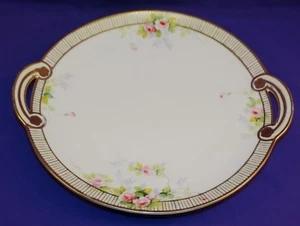 VINTAGE HANDBEMALTE PORZELLAN MARUKI NIPPON KUCHENPLATTE MIT GRIFFEN & ROSA ROSEN - Bild 1 von 8