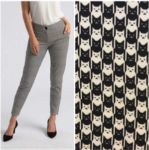 Betabrand Black and White Novelty Checkered Cat Print Ankle Zip Skinny Pants M - Picture 1 of 12