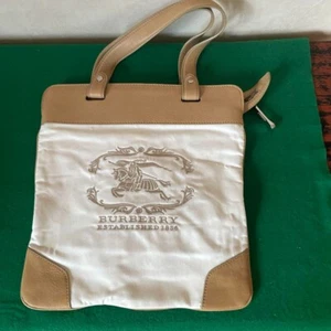 BURBERRY Horse Tote Bag Logo Canvas Leather With New Tag Used Excellent+ Japan - Picture 1 of 12