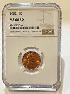 1952 LINCOLN WHEAT PENNY - MS-66 RD - NGC - Picture 1 of 2