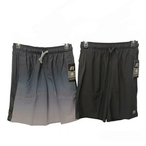 2 Pairs Russell Boys Core Shorts-18-Black-Black/Gray Shading-Wicking-Pull On - Picture 1 of 5
