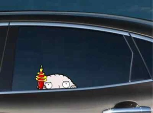 Stewie with a Toy Gun Peeking cartoon family show Bumper Vinyl Decal Anime - Picture 1 of 4