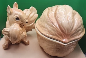 Ceramic Walnut Nut Covered Dish With Lid And Squirrel by K. Prull, vtg - Picture 1 of 5